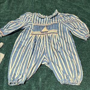 Blue and White Striped Baby Romper
